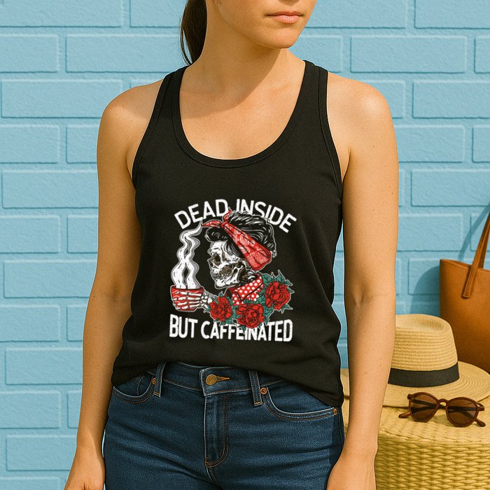 Dead Inside But Caffeinated Skeleton Coffee Womens Tank Top