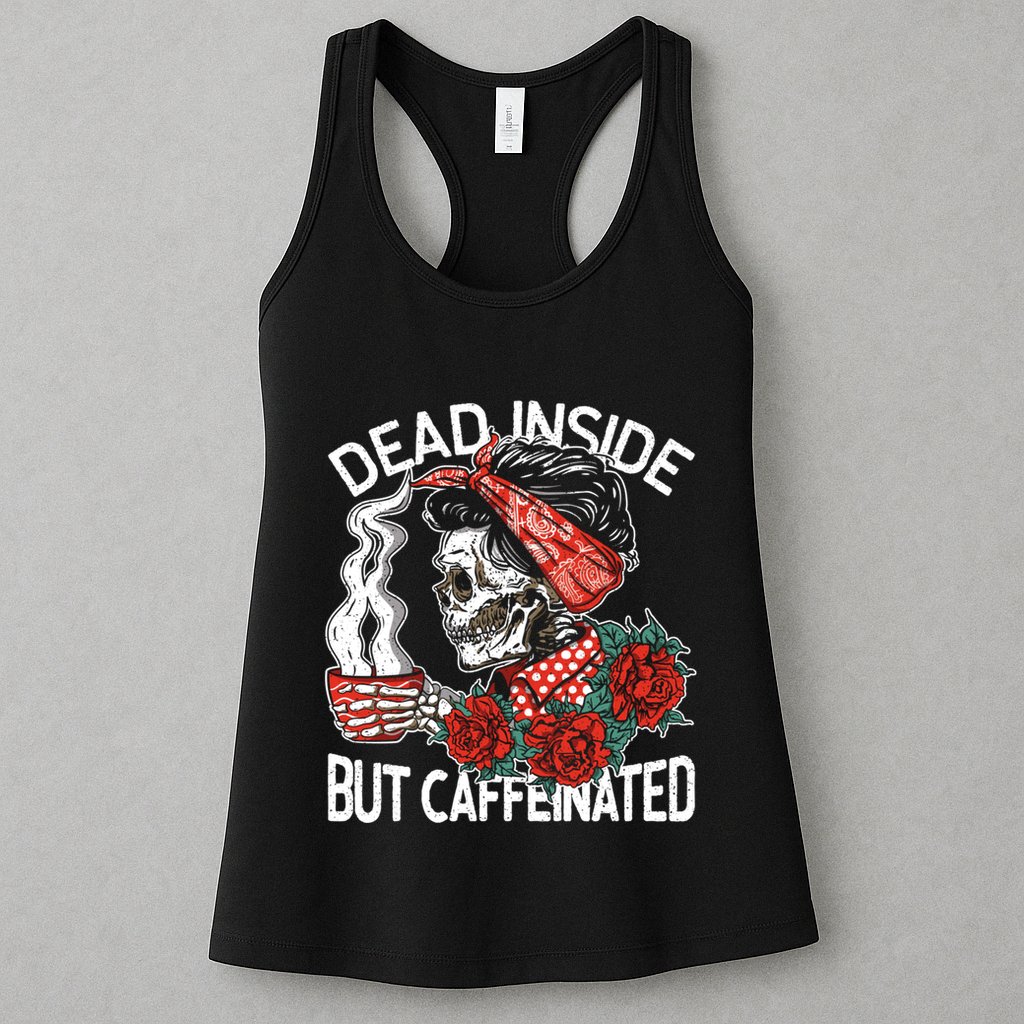 Dead Inside But Caffeinated Skeleton Coffee Womens Tank Top