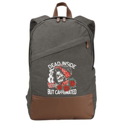Dead Inside But Caffeinated Skeleton Coffee Cotton Canvas Backpack