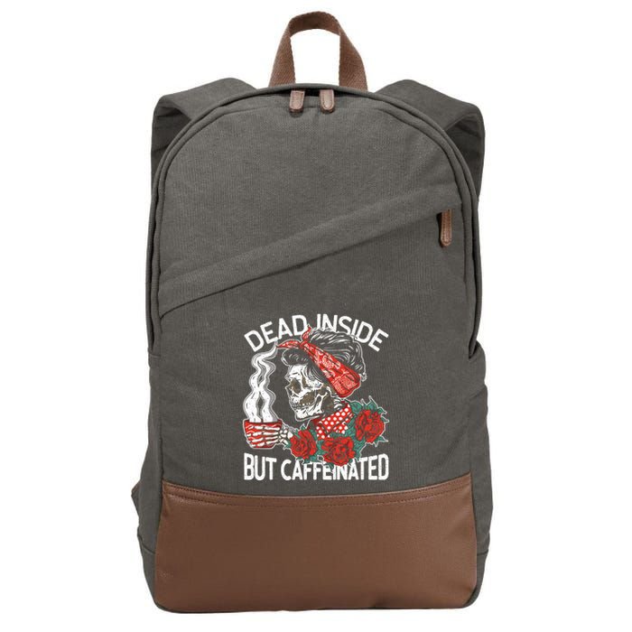 Dead Inside But Caffeinated Skeleton Coffee Cotton Canvas Backpack