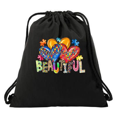 Different Is Beautiful Autism Awareness Day Support Squad Drawstring Bag
