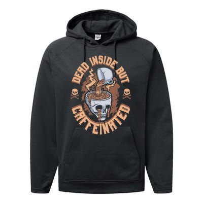 Dead Inside But Caffeinated Skeleton Coffee Performance Fleece Hoodie