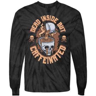 Dead Inside But Caffeinated Skeleton Coffee Tie-Dye Long Sleeve Shirt