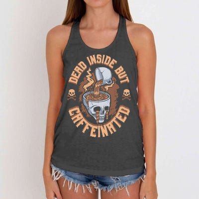 Dead Inside But Caffeinated Skeleton Coffee Women's Knotted Racerback Tank