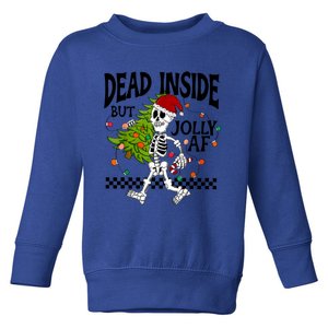 Dead Inside But Jolly Af Funny Skeleton Christmas Tree Retro Gift Toddler Sweatshirt