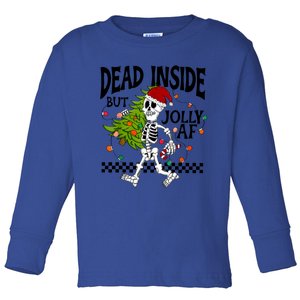 Dead Inside But Jolly Af Funny Skeleton Christmas Tree Retro Gift Toddler Long Sleeve Shirt