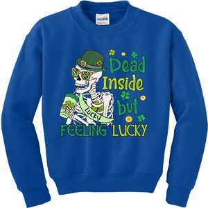 Dead Inside But Feeling Lucky Funny Skeleton St Patricks Day Gift Kids Sweatshirt