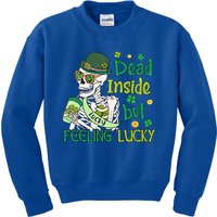 Dead Inside But Feeling Lucky Funny Skeleton St Patricks Day Gift Kids Sweatshirt