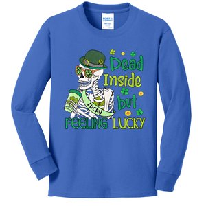 Dead Inside But Feeling Lucky Funny Skeleton St Patricks Day Gift Kids Long Sleeve Shirt