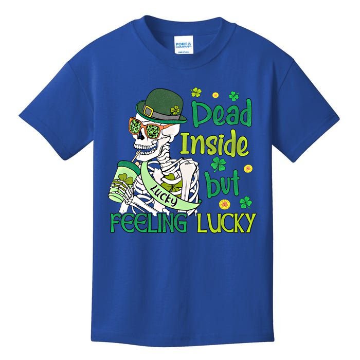 Dead Inside But Feeling Lucky Funny Skeleton St Patricks Day Gift Kids T-Shirt