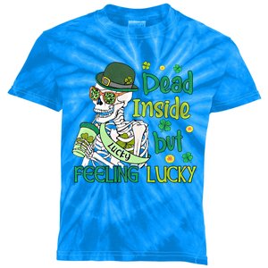 Dead Inside But Feeling Lucky Funny Skeleton St Patricks Day Gift Kids Tie-Dye T-Shirt