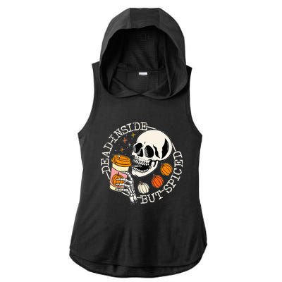 Dead Inside But Spiced Pumpkin Skull Drinking Fall Halloween Ladies PosiCharge Tri-Blend Wicking Draft Hoodie Tank