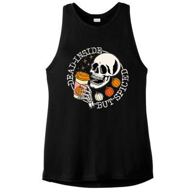 Dead Inside But Spiced Pumpkin Skull Drinking Fall Halloween Ladies PosiCharge Tri-Blend Wicking Tank