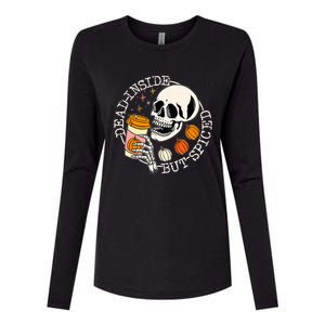 Dead Inside But Spiced Pumpkin Skull Drinking Fall Halloween Womens Cotton Relaxed Long Sleeve T-Shirt