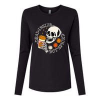 Dead Inside But Spiced Pumpkin Skull Drinking Fall Halloween Womens Cotton Relaxed Long Sleeve T-Shirt