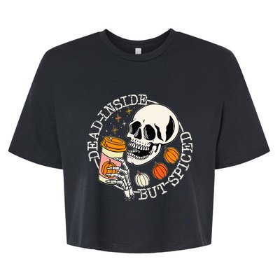 Dead Inside But Spiced Pumpkin Skull Drinking Fall Halloween Bella+Canvas Jersey Crop Tee