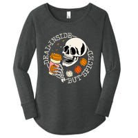 Dead Inside But Spiced Pumpkin Skull Drinking Fall Halloween Women's Perfect Tri Tunic Long Sleeve Shirt