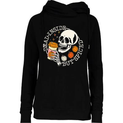 Dead Inside But Spiced Pumpkin Skull Drinking Fall Halloween Womens Funnel Neck Pullover Hood