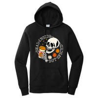 Dead Inside But Spiced Pumpkin Skull Drinking Fall Halloween Women's Pullover Hoodie