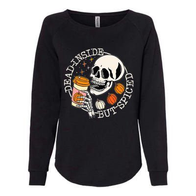 Dead Inside But Spiced Pumpkin Skull Drinking Fall Halloween Womens California Wash Sweatshirt