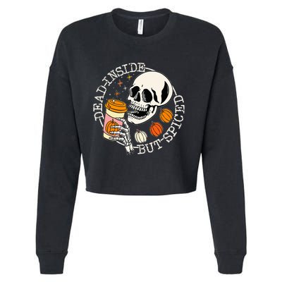 Dead Inside But Spiced Pumpkin Skull Drinking Fall Halloween Cropped Pullover Crew