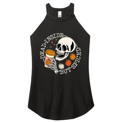 Dead Inside But Spiced Pumpkin Skull Drinking Fall Halloween Women’s Perfect Tri Rocker Tank