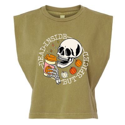 Dead Inside But Spiced Pumpkin Skull Drinking Fall Halloween Garment-Dyed Women's Muscle Tee