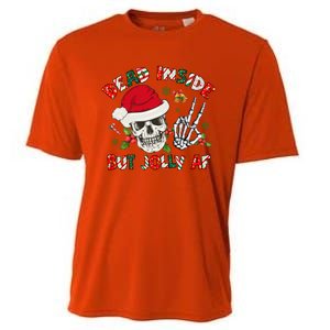 Dead Inside But Jolly Af Funny Skeleton Santa Hat Christmas Gift Cooling Performance Crew T-Shirt