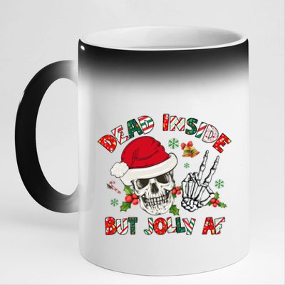 Dead Inside But Jolly Af Funny Skeleton Santa Hat Christmas Gift 11oz Black Color Changing Mug