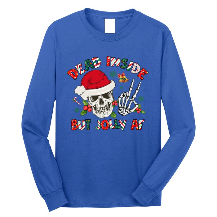 Dead Inside But Jolly Af Funny Skeleton Santa Hat Christmas Gift Long Sleeve Shirt