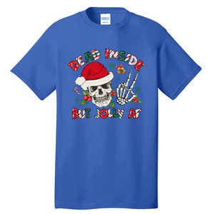 Dead Inside But Jolly Af Funny Skeleton Santa Hat Christmas Gift Tall T-Shirt