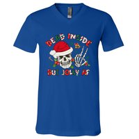 Dead Inside But Jolly Af Funny Skeleton Santa Hat Christmas Gift V-Neck T-Shirt