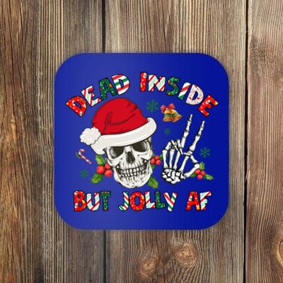 Dead Inside But Jolly Af Funny Skeleton Santa Hat Christmas Gift Coaster