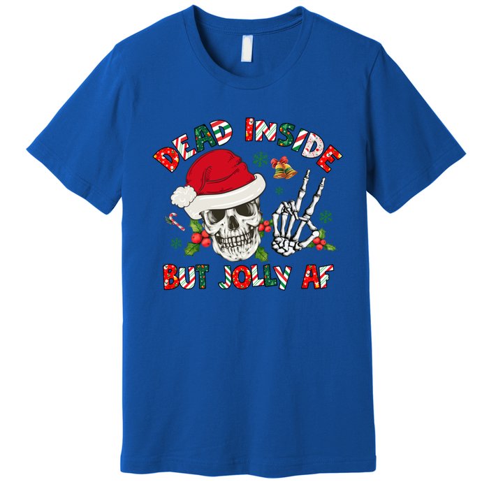 Dead Inside But Jolly Af Funny Skeleton Santa Hat Christmas Gift Premium T-Shirt