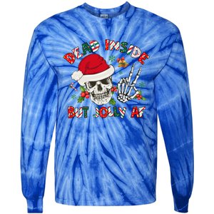 Dead Inside But Jolly Af Funny Skeleton Santa Hat Christmas Gift Tie-Dye Long Sleeve Shirt