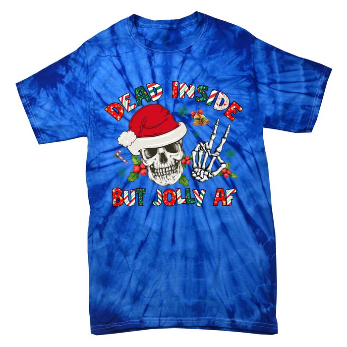 Dead Inside But Jolly Af Funny Skeleton Santa Hat Christmas Gift Tie-Dye T-Shirt