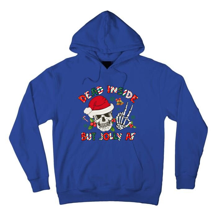 Dead Inside But Jolly Af Funny Skeleton Santa Hat Christmas Gift Tall Hoodie