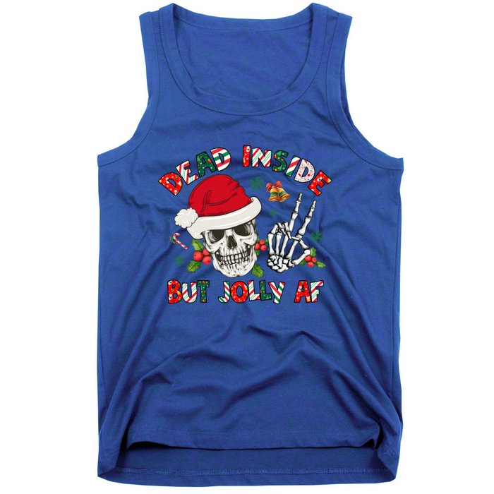 Dead Inside But Jolly Af Funny Skeleton Santa Hat Christmas Gift Tank Top