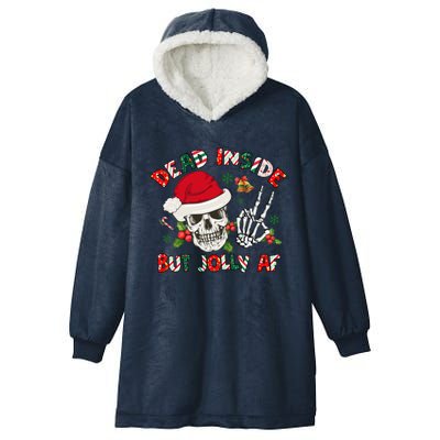 Dead Inside But Jolly Af Funny Skeleton Santa Hat Christmas Gift Hooded Wearable Blanket