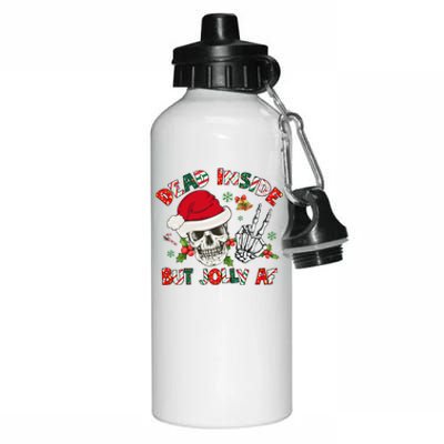 Dead Inside But Jolly Af Funny Skeleton Santa Hat Christmas Gift Aluminum Water Bottle