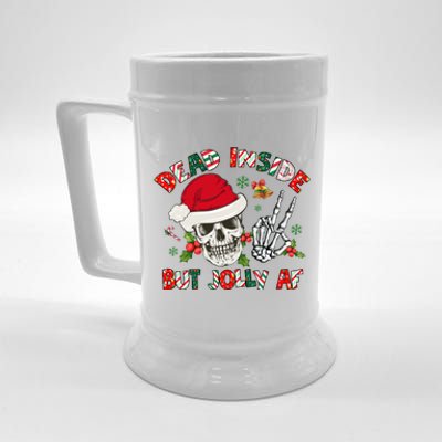 Dead Inside But Jolly Af Funny Skeleton Santa Hat Christmas Gift Beer Stein