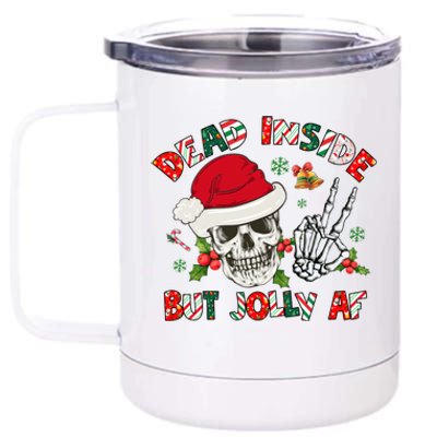 Dead Inside But Jolly Af Funny Skeleton Santa Hat Christmas Gift 12 oz Stainless Steel Tumbler Cup