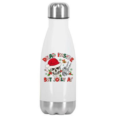 Dead Inside But Jolly Af Funny Skeleton Santa Hat Christmas Gift Stainless Steel Insulated Water Bottle