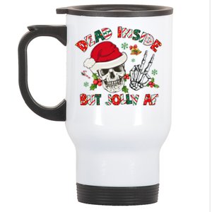 Dead Inside But Jolly Af Funny Skeleton Santa Hat Christmas Gift Stainless Steel Travel Mug