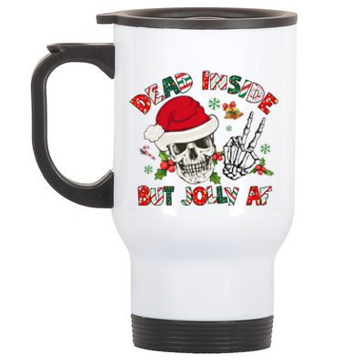 Dead Inside But Jolly Af Funny Skeleton Santa Hat Christmas Gift Stainless Steel Travel Mug