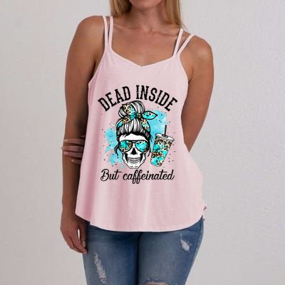 Dead Inside But Caffeinated Skeleton Skull Coffee Lover  Women's Strappy Tank