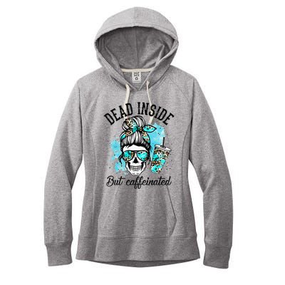 Dead Inside But Caffeinated Skeleton Skull Coffee Lover  Women's Fleece Hoodie