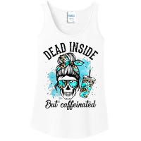 Dead Inside But Caffeinated Skeleton Skull Coffee Lover  Ladies Essential Tank