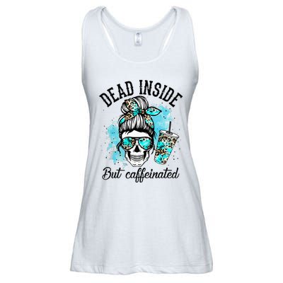 Dead Inside But Caffeinated Skeleton Skull Coffee Lover  Ladies Essential Flowy Tank