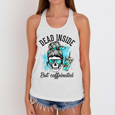 Dead Inside But Caffeinated Skeleton Skull Coffee Lover  Women's Knotted Racerback Tank